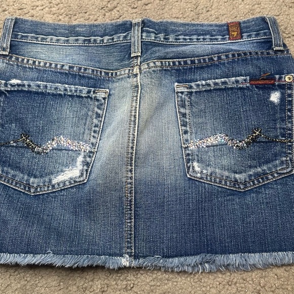 SEVEN FOR ALL MANKIND VINTAGE DENIM SKIRT w/DAZZLING SWAROVSKI CRYSTALS SIZE 28 - Picture 1 of 14